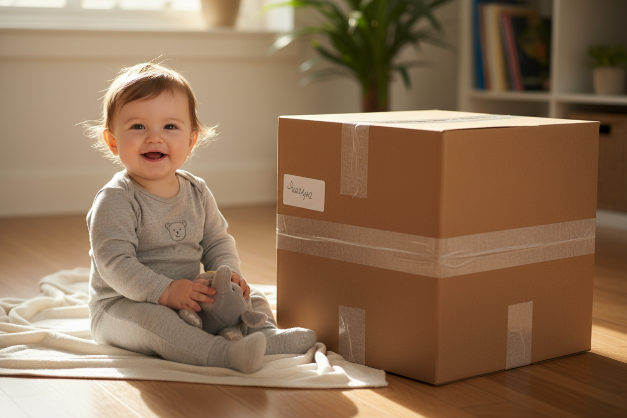 Baby with gift box