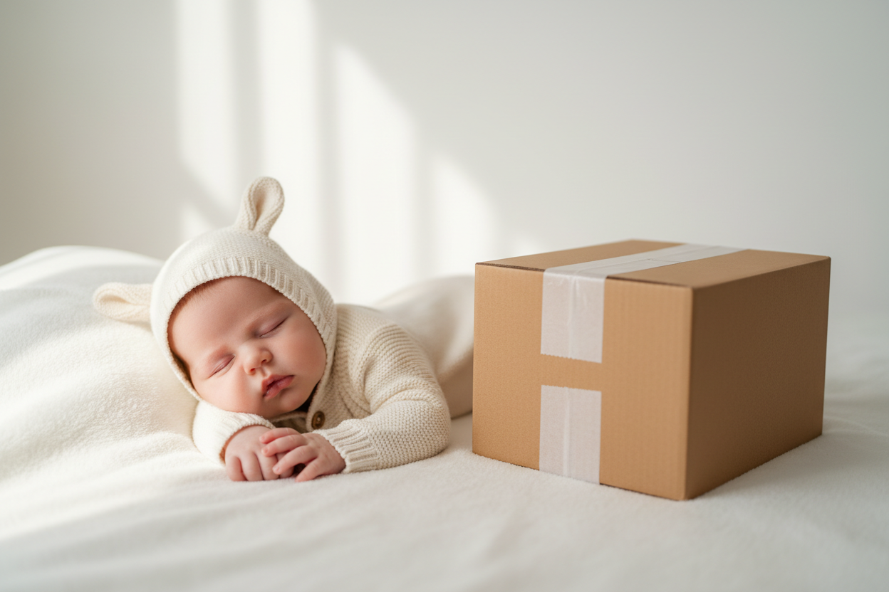 baby with gift box