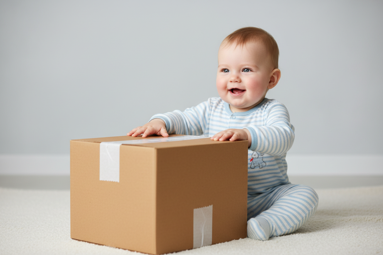 baby with gift box