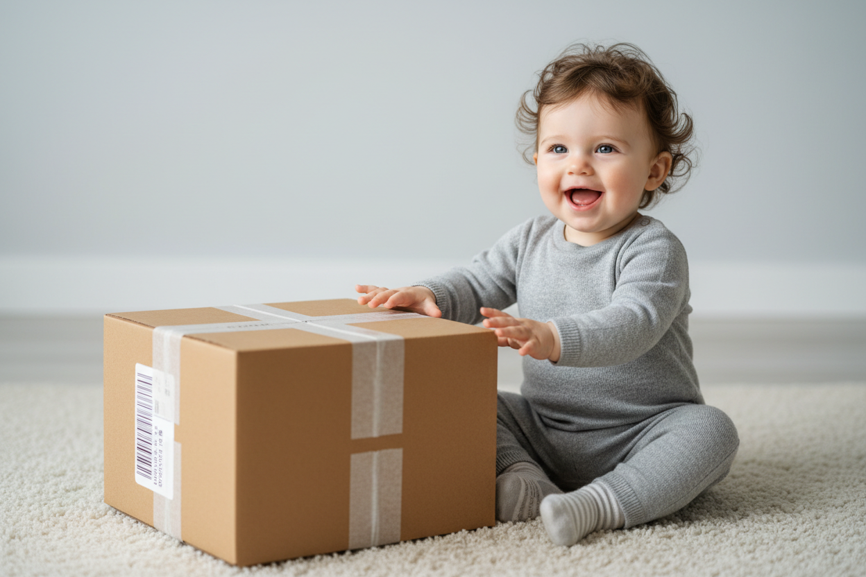 baby with gift box